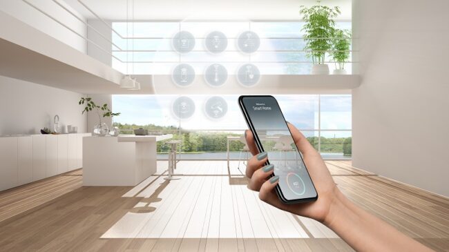 Smart,Home,Technology,Interface,On,Phone,App,,Augmented,Reality,,Internet